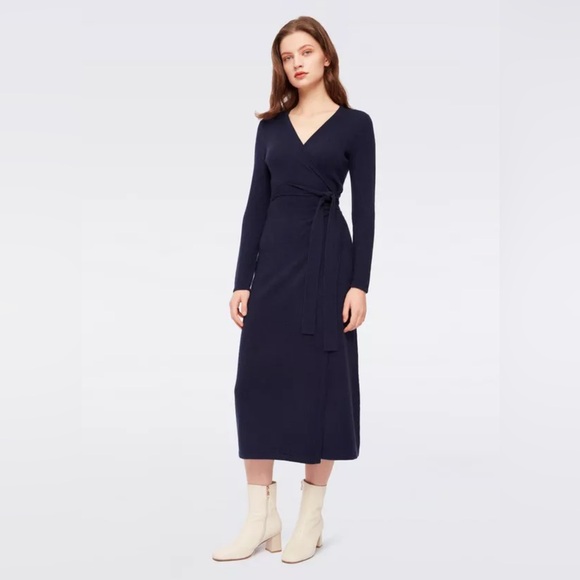 Diane von Furstenberg Astrid Wool-Cashmere Sweater Wrap Dress 💜✨